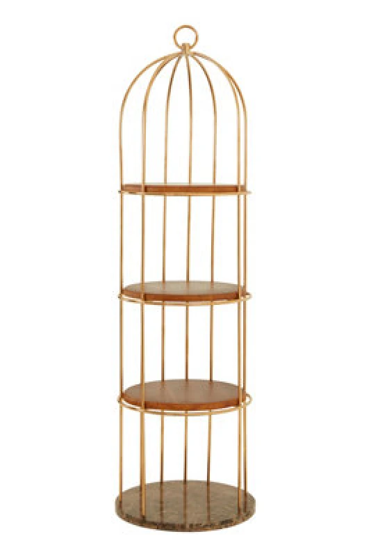 Image of Premier Housewares Stylish Large Cage Design Bookshelf, Durable Bird Cage Design Book Storage Shelf, Spacious Tall Book Shelf Gold