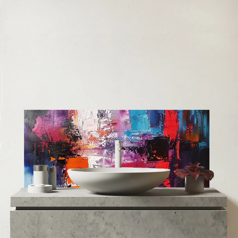 Image of Warren Reed - Designer Vibrant Metropolis: A Palette Of Emotions Glass Bathroom Splashback Multicolor Unisex