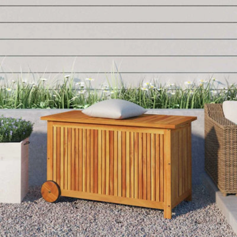 Image of Vidaxl Garden Storage Box With Wheels 90X50X58cm Solid Wood Acacia