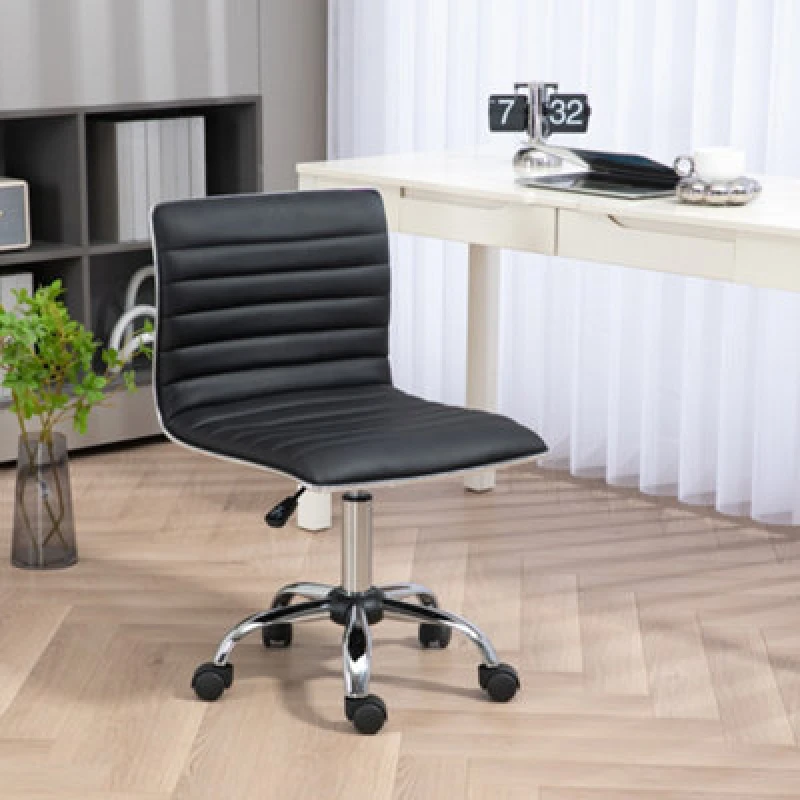 Image of HOMCOM Adjustable Swivel Office Chair with Armless Mid-back In PU Leather and Chrome Base - Black 921-075V70BK