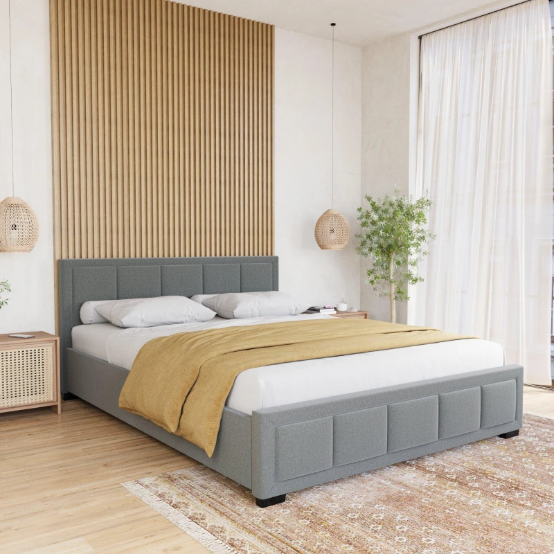 Image of Lassic Vanita King Size Fabric Bed & Mattress Set Light Grey unisex King Size