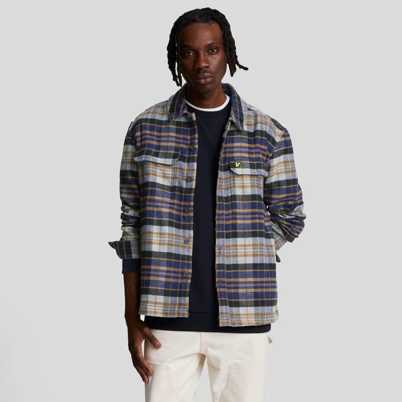 Image of Lyle and Scott Check Flannel Overshirt Navy male M
