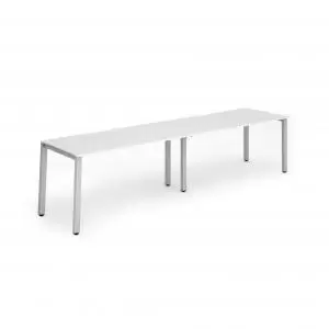 Image of Single Silver Frame Bench Desk 1400 White 2 Pod