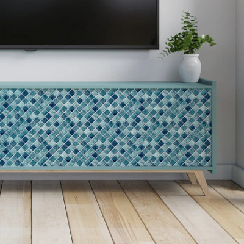 Image of Walplus Mother Pearl Turquoise Jewel Mosaic Wall Tile Sticker Set - 15Cm (6Inch) - 24Pcs One Pack Green WZ8JD Unisex