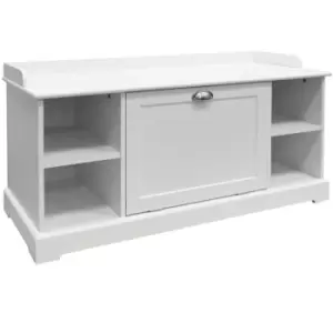 Image of Techstyle Haven Wooden Hallway 8 Pair Shoe Storage Cupboard / Bench White