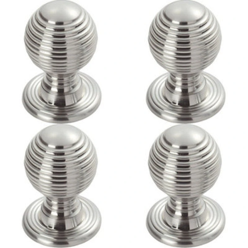 Image of Loops 4x Textured Reeded Ball Cupboard Door Knob 23mm Dia Polished Chrome Handle Multi unisex