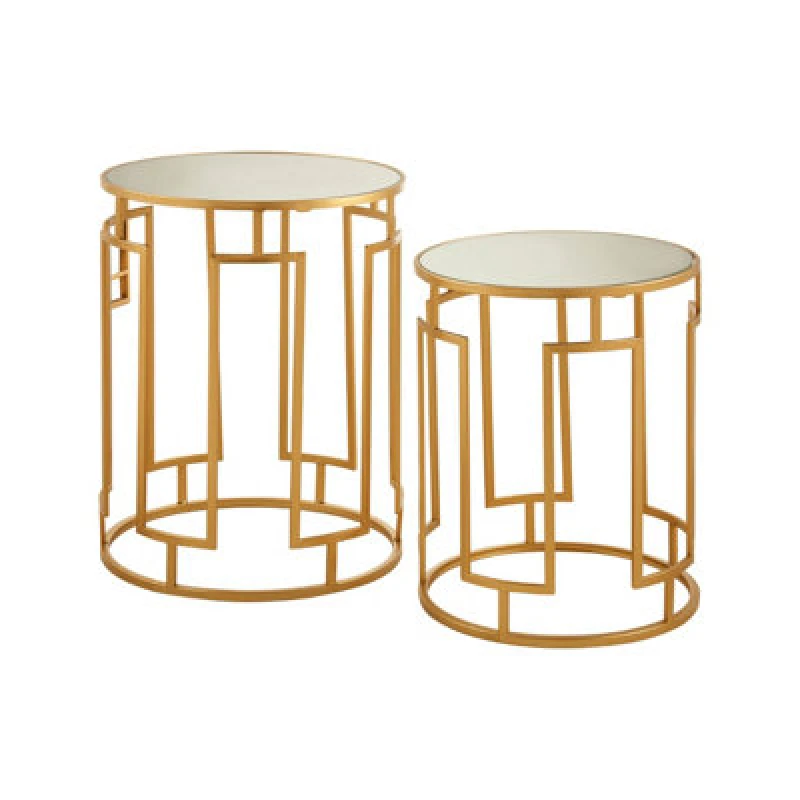 Image of Orsina Set Of 2 Mirrored Top Round Side Tables,gold Nesting Tables For Lounge,bohemian Accent Tables, Small Tables