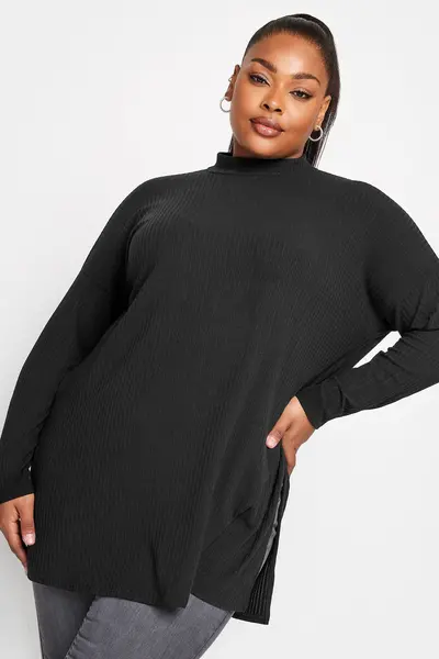 Image of Yours Ribbed Turtle Neck Top Black