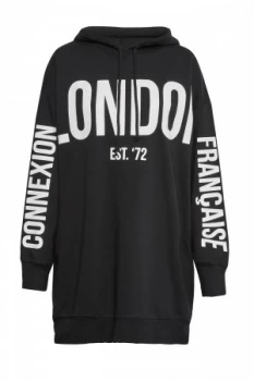 Image of French Connection Graphic Hooded London Sweatshirt Black