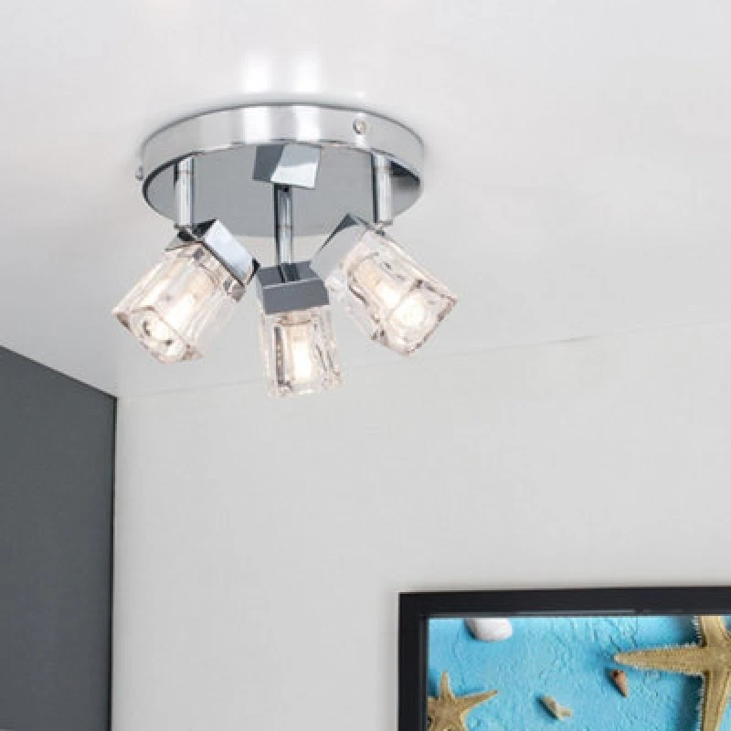 Image of ValueLights ValueLights Ritz Ice Cube Chrome IP44 3 Way Flush Ceiling Light with LED Bulbs in Silver Silver One Size Unisex 5016529082583