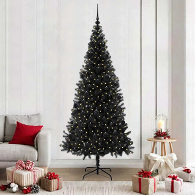 Image of Vidaxl Christmas Tree With 300 Leds With Stand Black 210 Cm Pvc