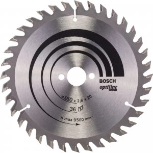 Image of Bosch Optiline Wood Cutting Saw Blade 160mm 36T 20mm