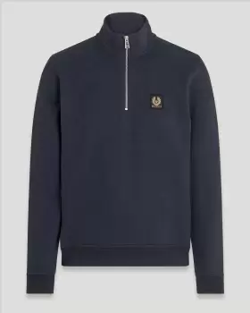 Image of Belstaff Badge Logo Quarter-zip Sweatshirt In Dark Navy - Size XL