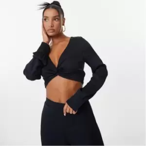 Image of Jack Wills Satin Tie Back Long Sleeve Crop Top - Black