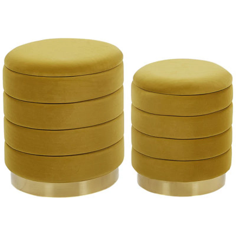Image of Beliani Set Of 2 Storage Pouffes Garland Velvet Mustard