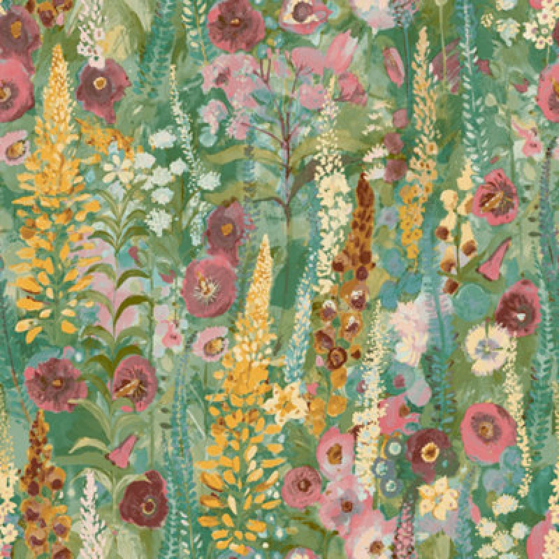 Image of Grandeco Handpainted Delphinium Forest Floral Garden Textured Wallpaper, Green Pink, Green A74601