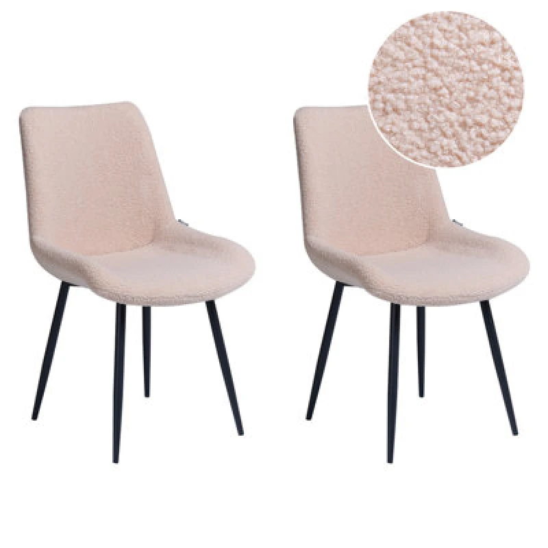 Image of Beliani Set Of 2 Dining Chairs Avilla Boucle Beige