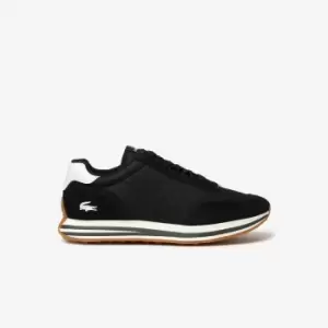 Image of Mens Lacoste L-Spin Leather Colour Contrast Trainers Size 9 UK Black / Gum