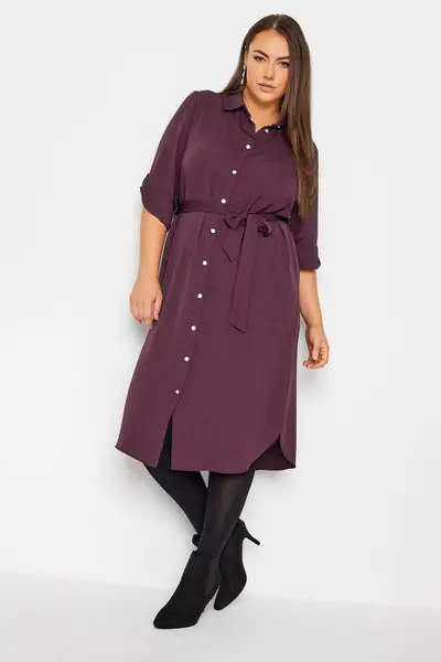 Image of Yours Midi Shirt Dress Wine