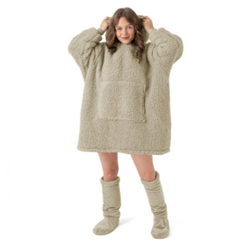 Image of Velosso Teddy Oversized Hoodie Blanket One Size Fits All in Beige Beige Unisex One Size