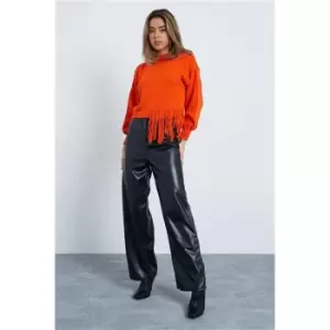 Image of I Saw It First Orange Fringe Hem Tassel Cropped Jumper - Orange