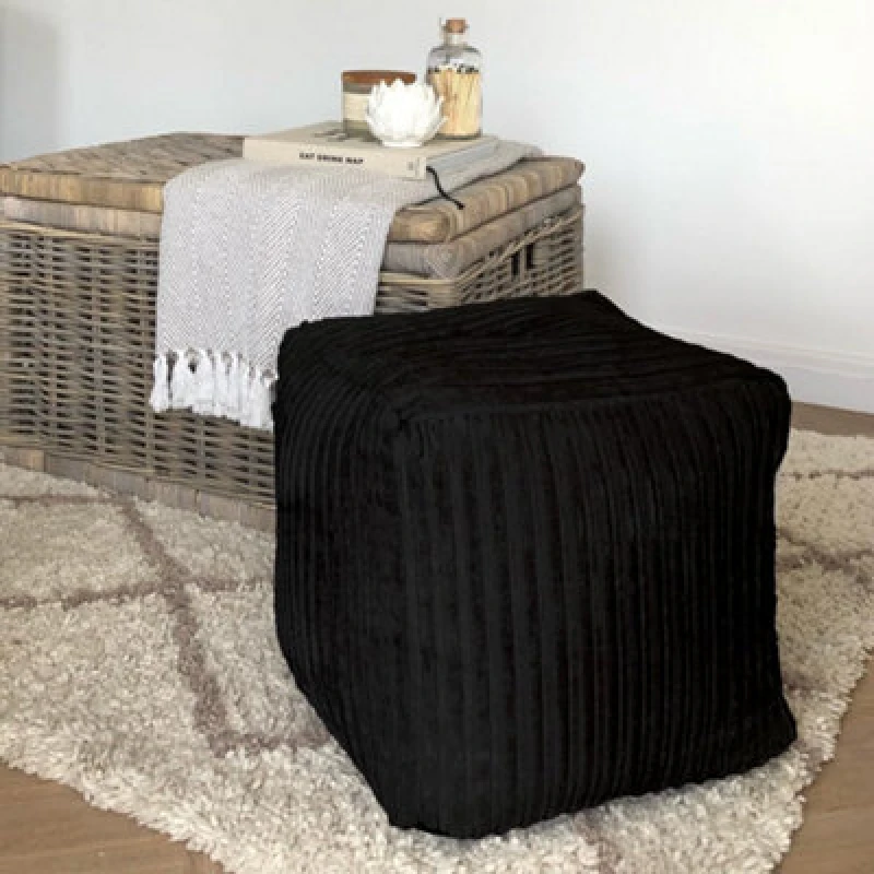Image of rucomfy Beanbags Rucomfy Indoor Jumbo Cord Bean Bag Footstool - Black Cube Pouffe