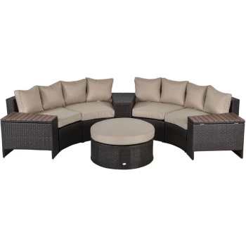 Image of 8 Pcs Patio Rattan Conversation Furniture Set w/ Side Table Cushions Beige - Outsunny