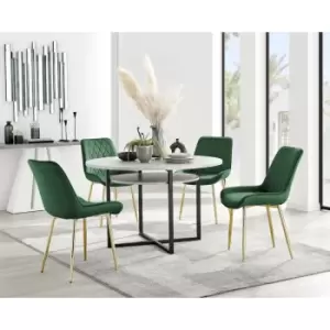 Image of Furniturebox Adley Grey Concrete Effect 120cm Storage Dining Table & 4 Green Pesaro Gold Leg Velvet Chairs