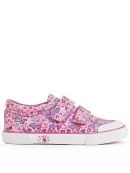 Image of Start-rite Loveheart Girls Pink Heart Print Canvas Riptape Trainers - Pink, Size 11 Younger
