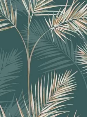 Image of Fine Decor Fine Decor South Beach Palm Leaf Emerald Wallpaper