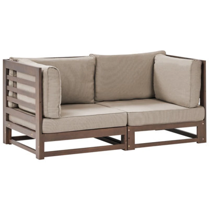 Image of Beliani Garden Sofa 2 Seater Trani Modular Certified Acacia Wood Dark Brown