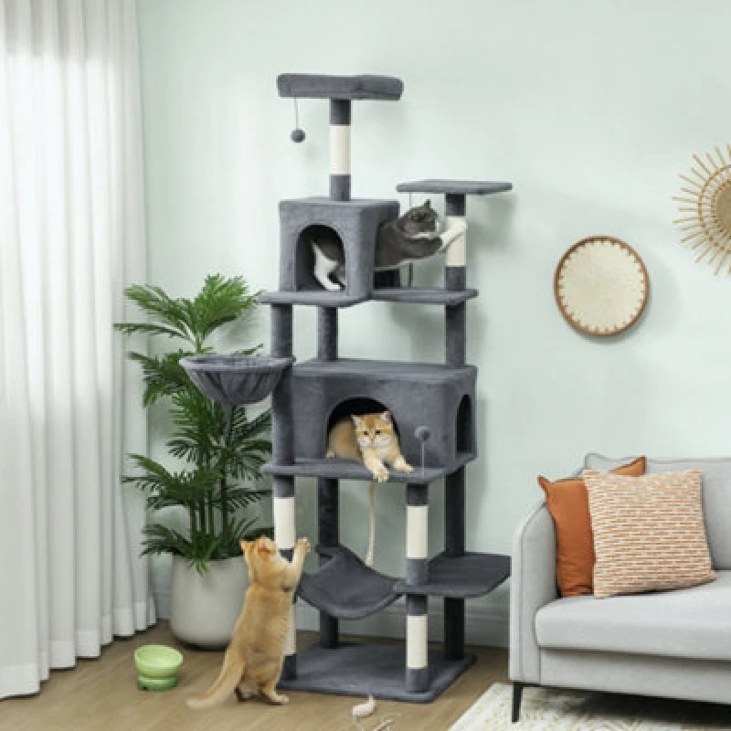 Image of PawHut PawHut Cat Tree, 202cm Cat Tower with 2 Condos, 2 Hammocks, 2 Perches 5063603386280