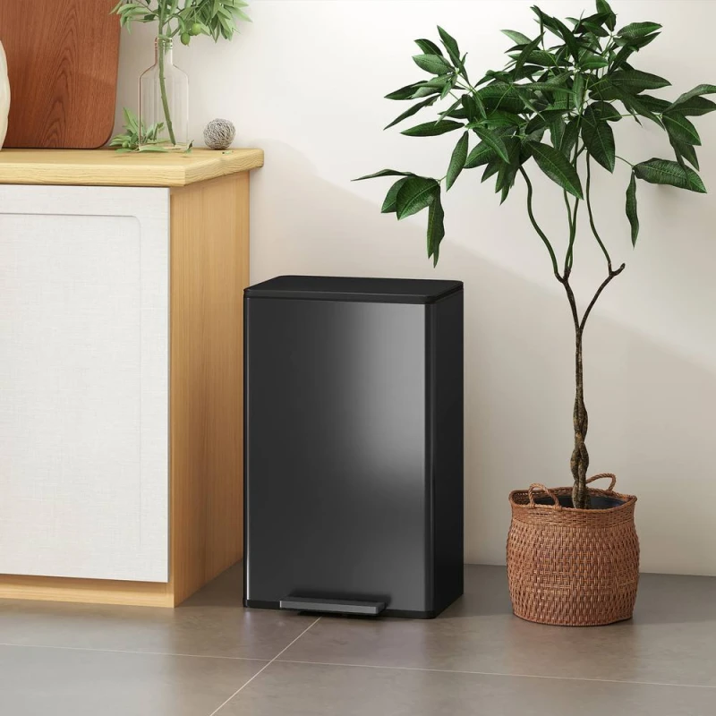 Image of HOMCOM HOMCOM 45L Kitchen Bin, Pedal Bin with Soft-Close Lid, Removable Bucket in Black One Size Unisex 5063603390676