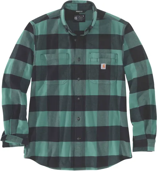 Image of Carhartt Midweight Flannel Plaid Shirt, green, Size L