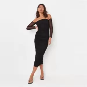 Image of Missguided Brdot Ruchd Midaxi Dress Mesh - Black