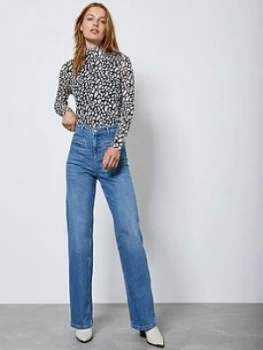 Image of Mint Velvet Animal Mesh Print Polo Neck - Blue