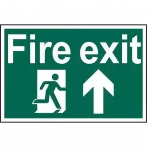 Image of Self ad. semi-rigid PVC Fire Exit Man Running Arrow Up sign 600 x