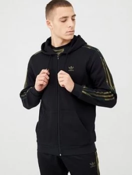 Image of Adidas Originals Camo 3 Stripe Full Zip Hoodie - Black