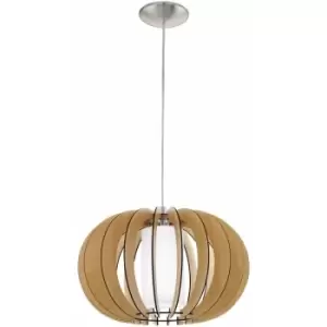 Image of Pendant Ceiling Light Colour Satin Nickel Maple White Wood Glass Bulb E27 1x60W