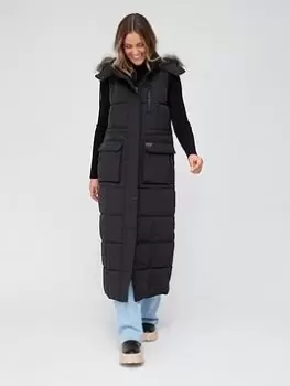 Image of Superdry Vintage Ll Everest Fur Gilet - Black, Size 14, Women