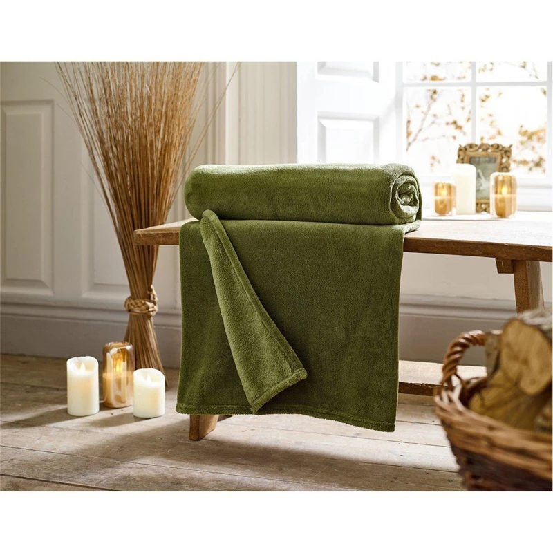 Image of Deyongs Deyongs Snuggle Touch Super Soft Solid Colour Fleece Throw in Khaki Size: 140cm x 180cm Khaki 140cm x 180cm Unisex 5054990142566