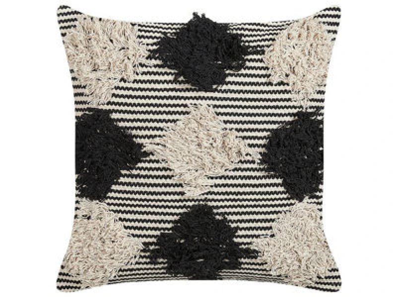 Image of Beliani Throw Cushion Bhusawal Cotton 50 X 50 Cm Black Geometric Pattern