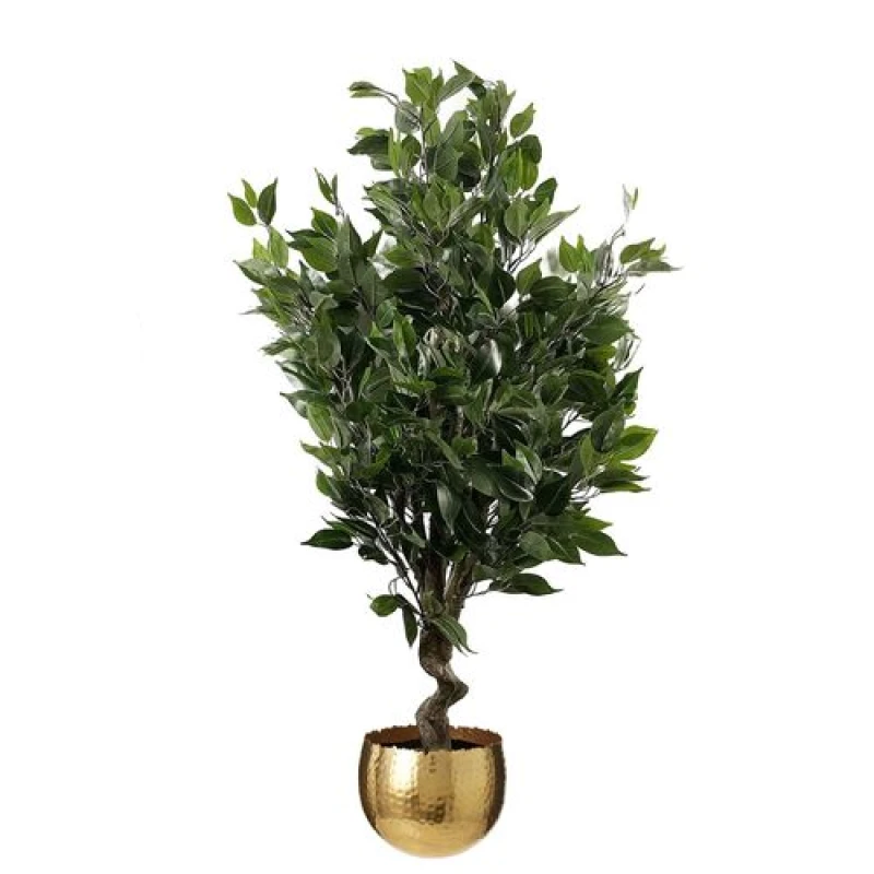 Image of Leaf 110cm Artificial Evergreen Twist Ficus Tree Gold Curve Planter