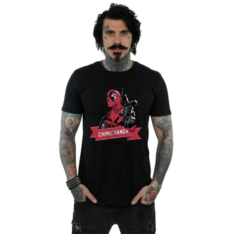 Image of Marvel Marvel Men Deadpool Chimichanga Finger T-Shirt in Black Size: Small Black S Male 5057981165780