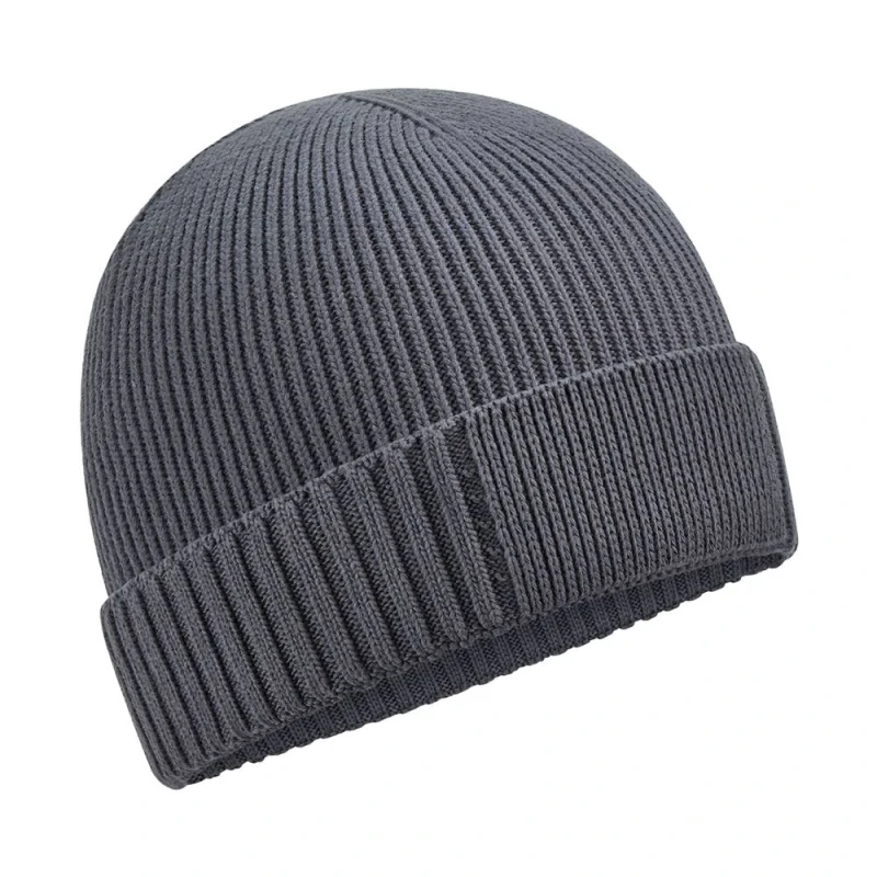Image of Beechfield Mens Patch Cotton Beanie in Dark Grey Dark Grey Male One Size