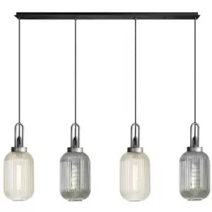 Image of Luminosa Yorktown Linear Ceiling Pendant 4 Light E27 With 20cm Tubular Ribbed Glass, Aged Pewter, Champagne, Smoked, Matt Black