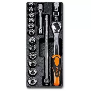 Image of Beta - T101 1/2 Square Drive Bi-Hex Socket Set in a Hard Thermoformed Tray (16 Pieces)