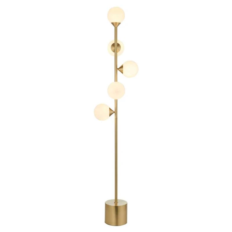 Image of Grosseto Multi Arm Floor Lamp Satin Brass Plate, Gloss White Glass