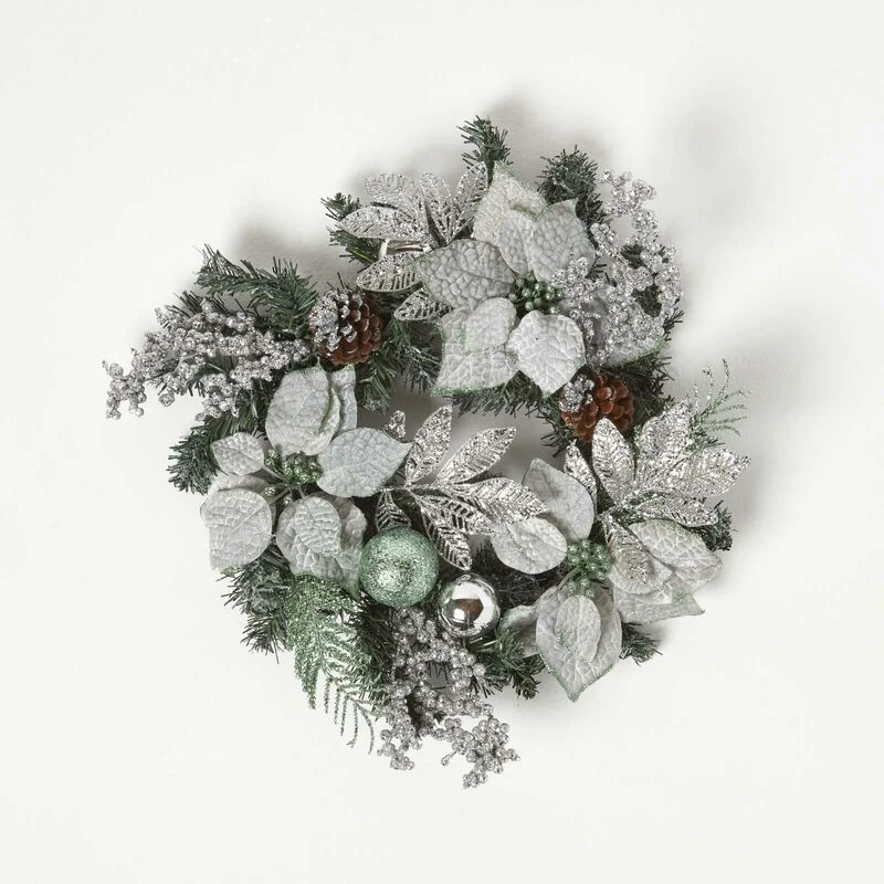Image of Homescapes Mint Green & Silver Christmas Wreath Silver unisex
