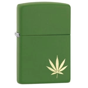 Image of Zippo Marijuana Leaf on the Side Moss Green Matte Finish Windprrof Lighter